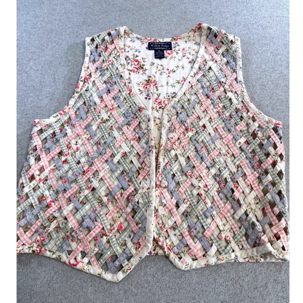 Willow Ridge‎ Quilted Patchwork Vest Womens XL Floral Cottagecore Boho Cotton